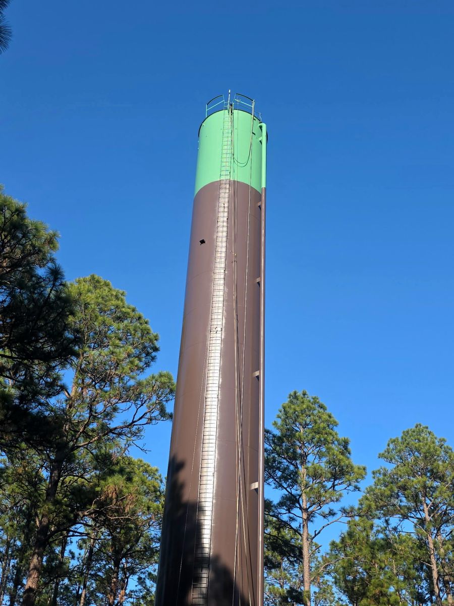 99' Standpipe Tank painted brown and green